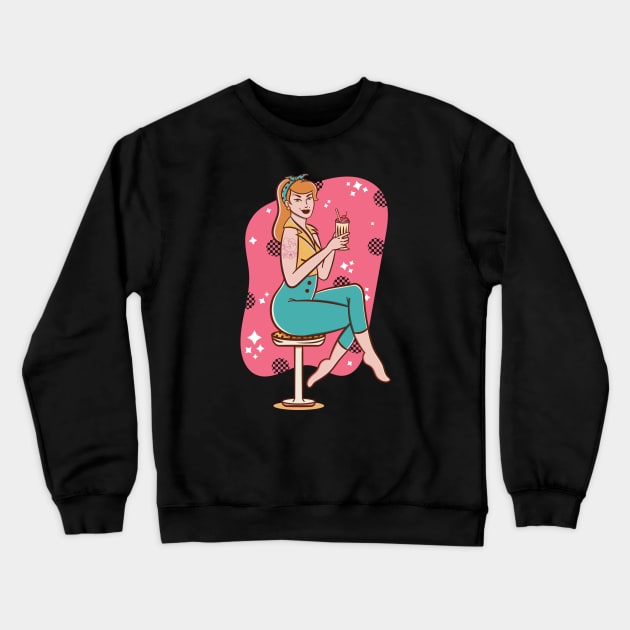 Retro Pin Up Girl Soda Fountain Crewneck Sweatshirt by SLAG_Creative